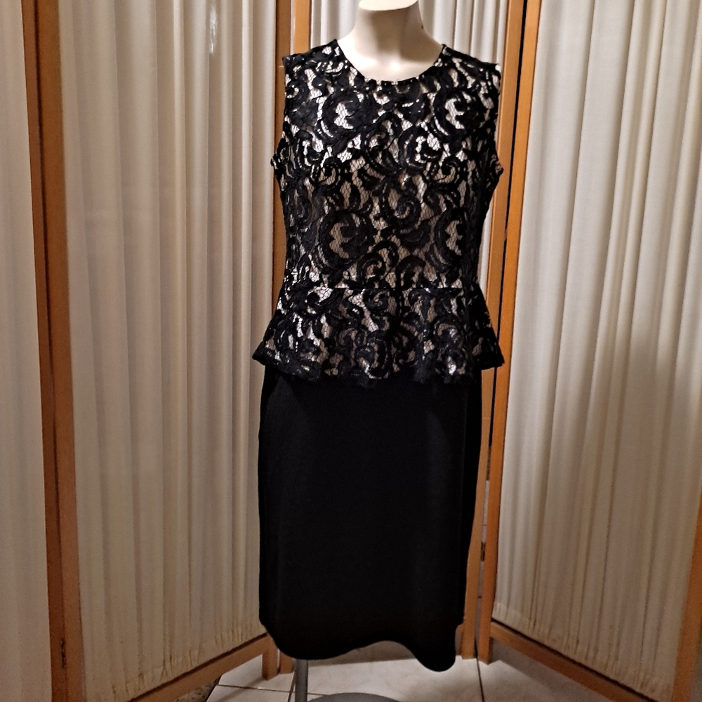 IMAN black lace overlay and skirt dress Medium